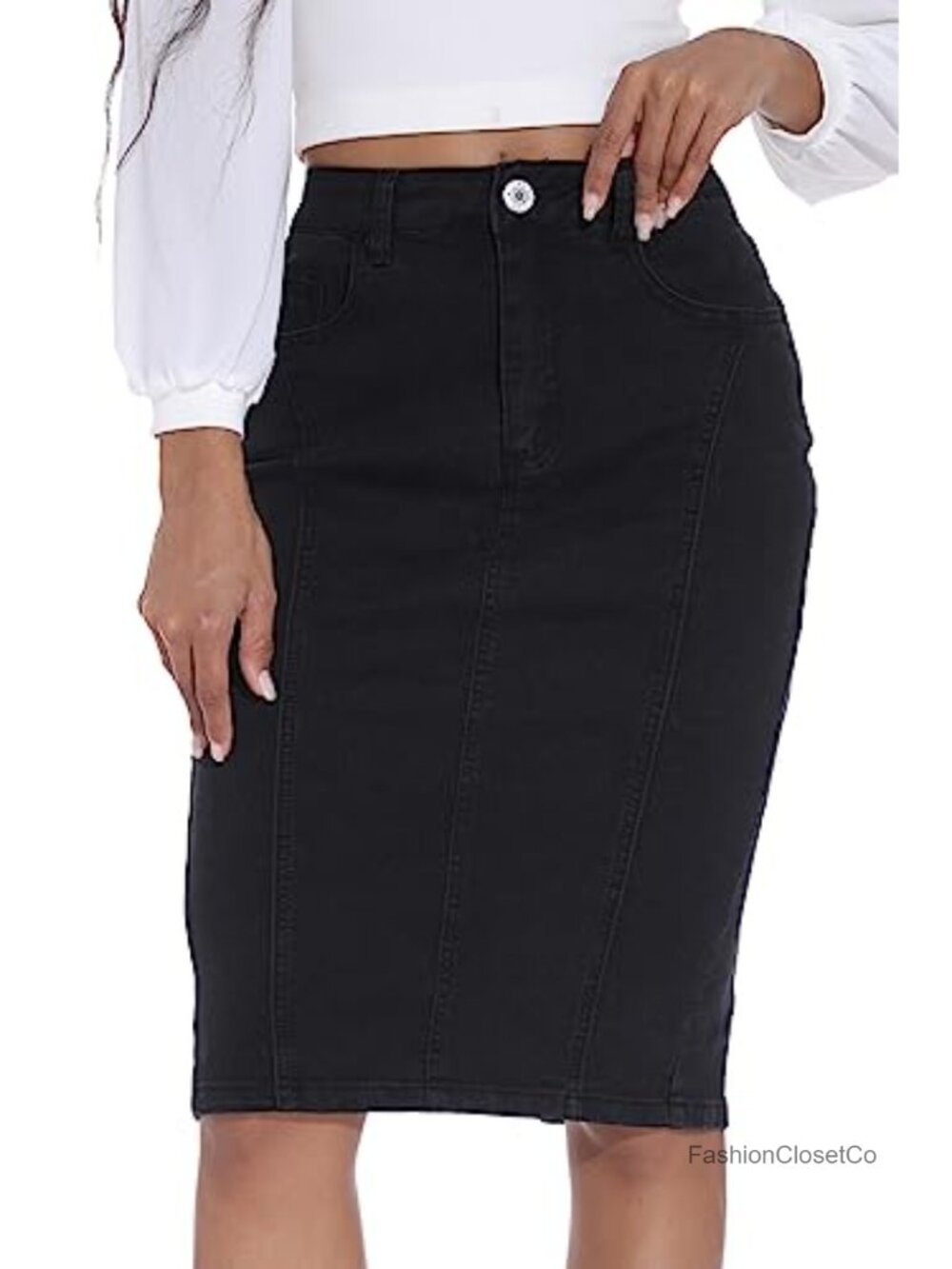 Women's Denim Skirt Knee Length High Rise Stretch Jean Pencil Skirt